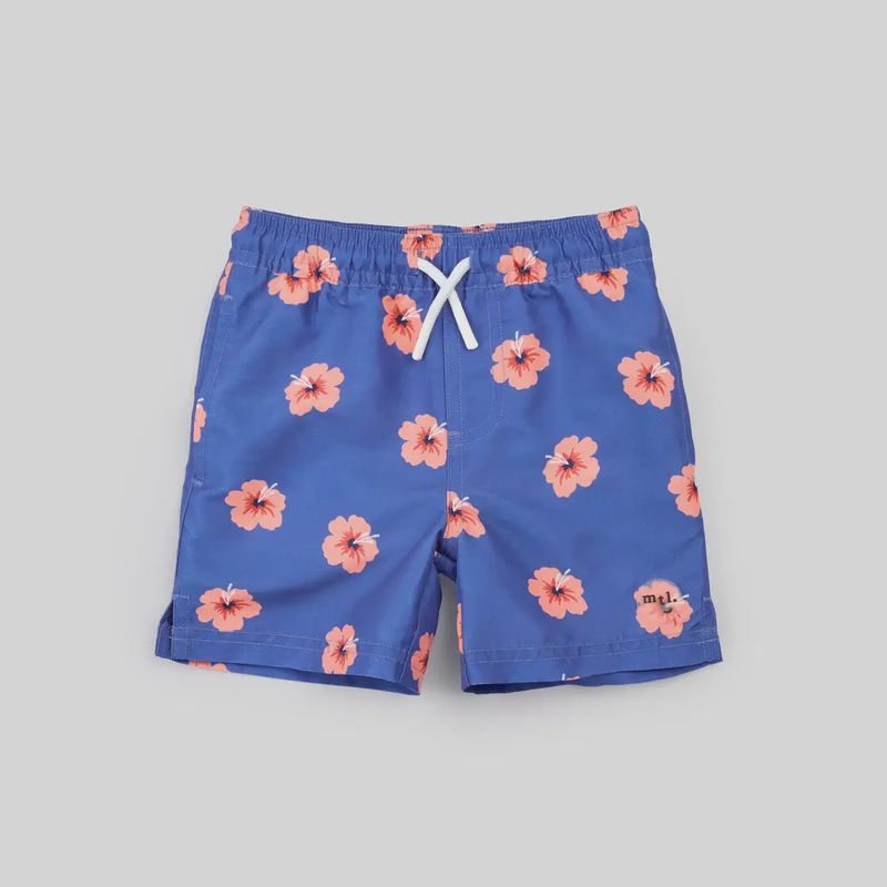 Maillot de bain bleu foncé à imprimé hibiscus 4m01