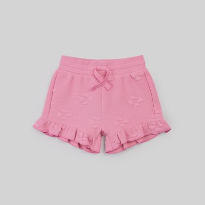 Short à volants magenta à imprimé hibiscus 04k