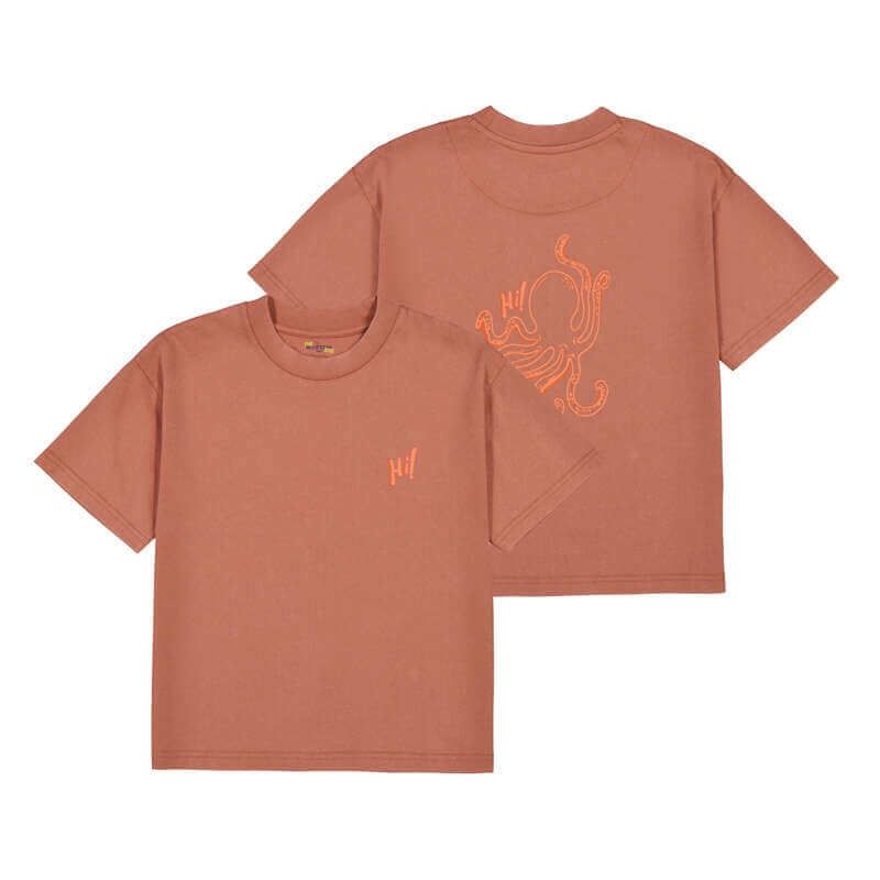 T-shirt couleur brique motif pieuvre arrière 6047