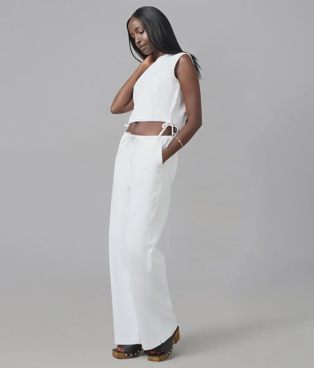 Jeans blanc élastique à la taille 8043