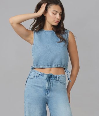 Jeans jambe large avec cordon à la taille 8043