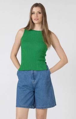 Débardeur côtelé vert à col bateau 7018