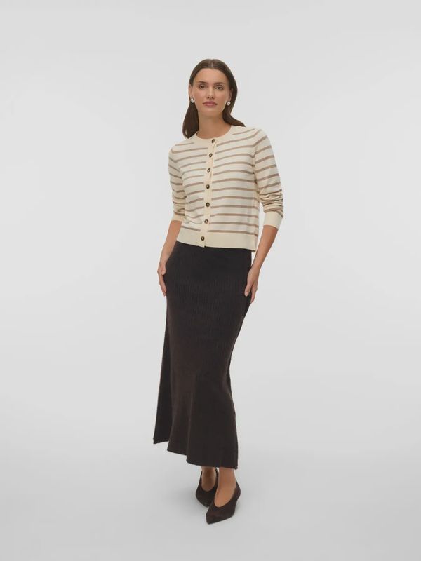 Cardigan beige rayé taupe