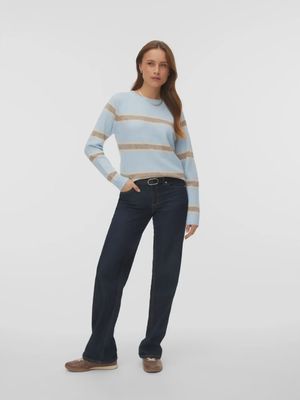 Pull bleu à rayure brune/ivoire 1022