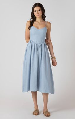 Robe longue taille en V bleu denim clair 2530