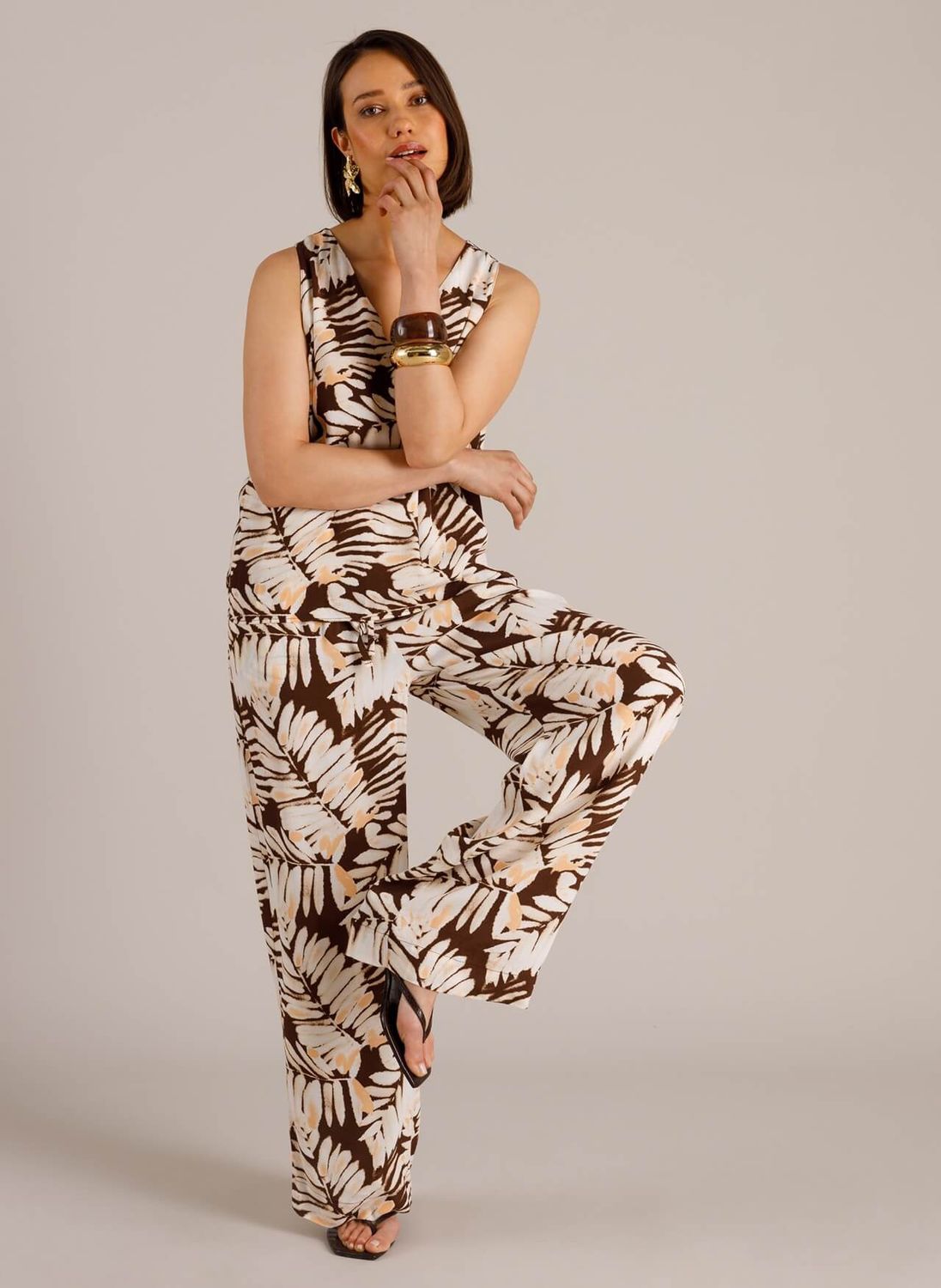 Pantalon ample motif feuille 6289