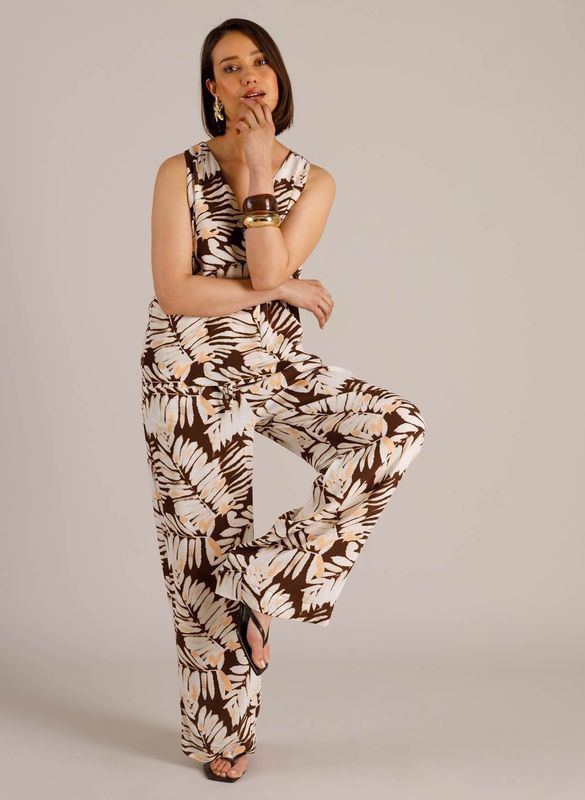 Pantalon ample motif feuille 6289