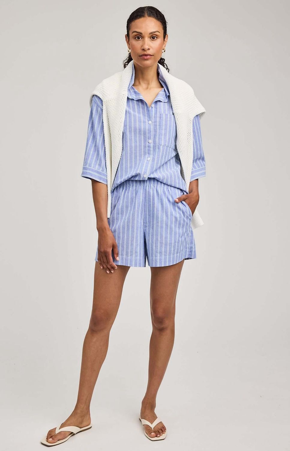 Short lima bleu rayure blanche 7384