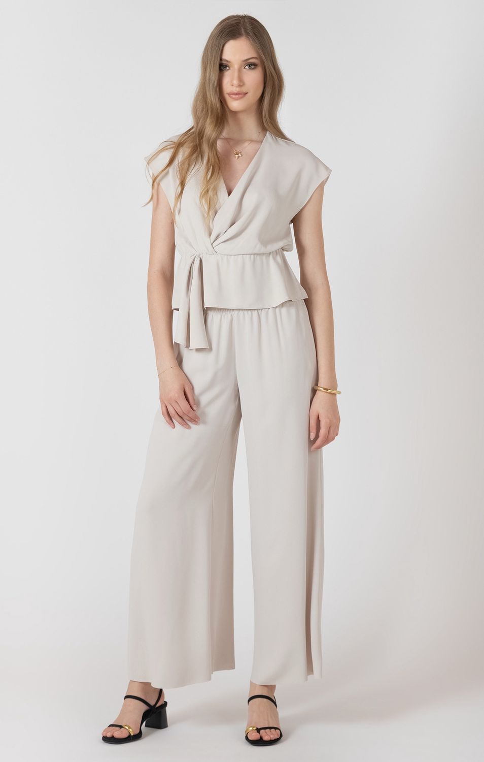 Pantalon large et fluide perle 2712