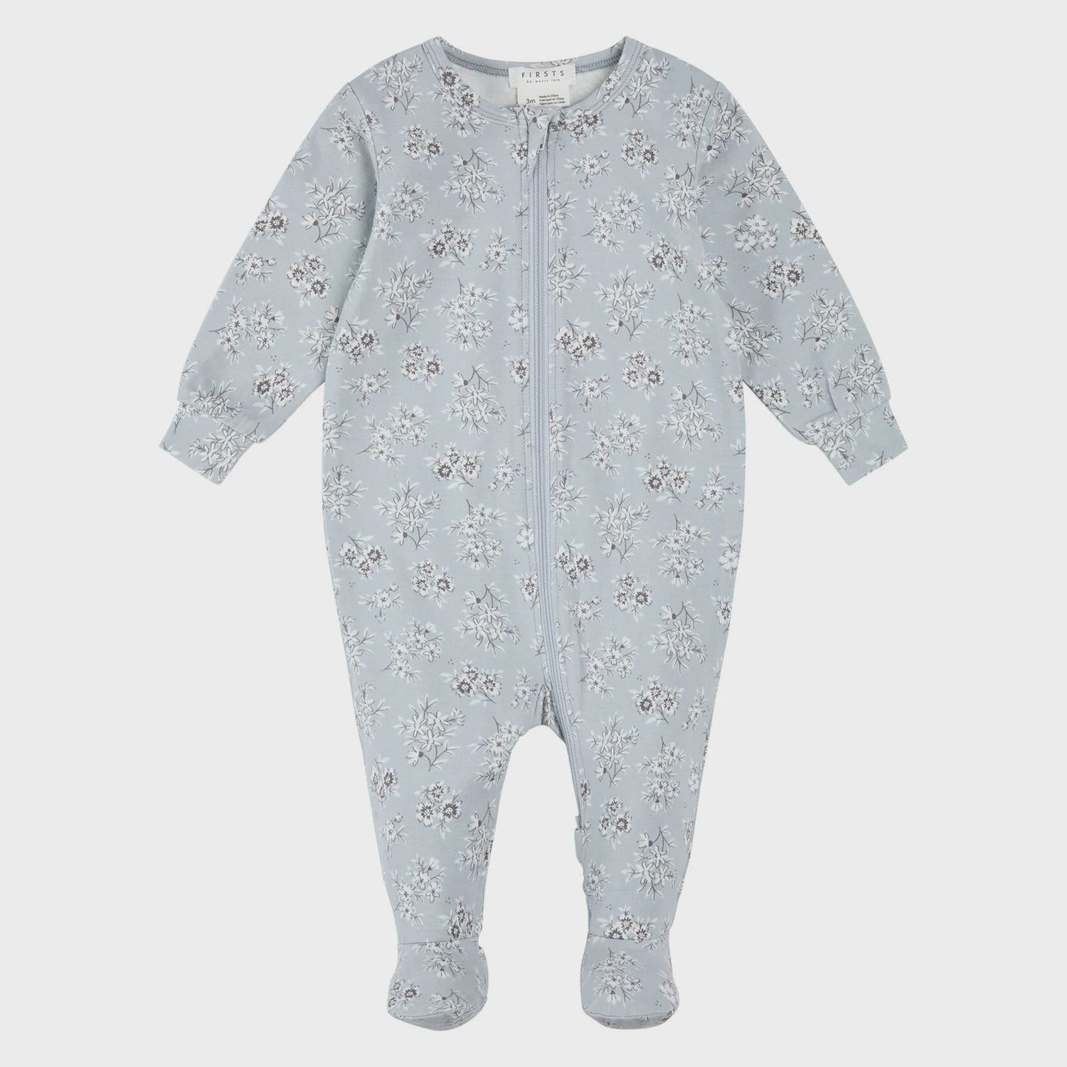 Pyjama bébé bleu pâle avec imprimé de fleurs blanches P03B