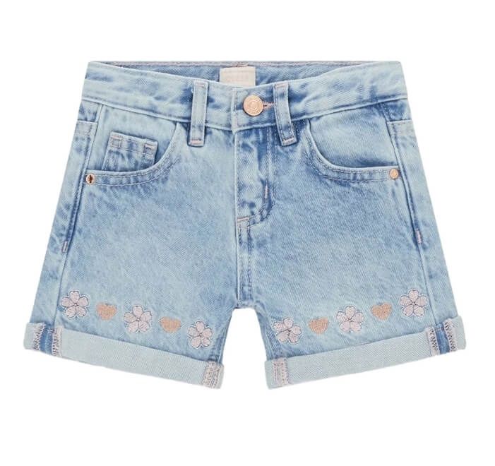 Short bleu motif fleur et cœur brodé au bas 45e0