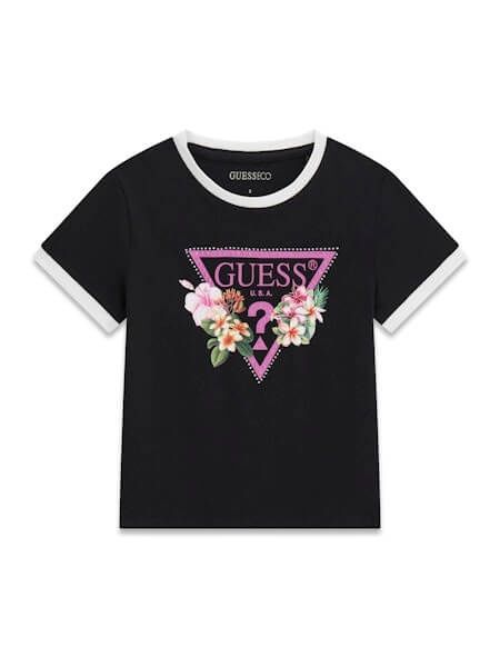 T-shirt noir triangle rose motif fleur 6yw4