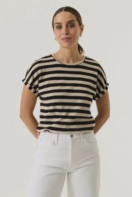 T-shirt beige à rayures noires 0016