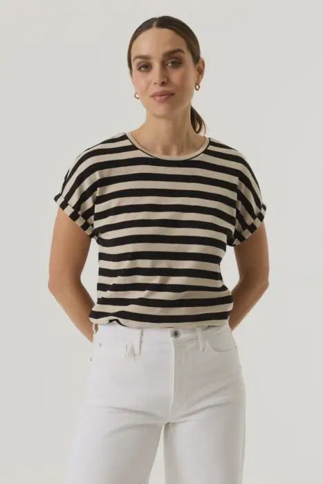 T-shirt beige à rayures noires 0016