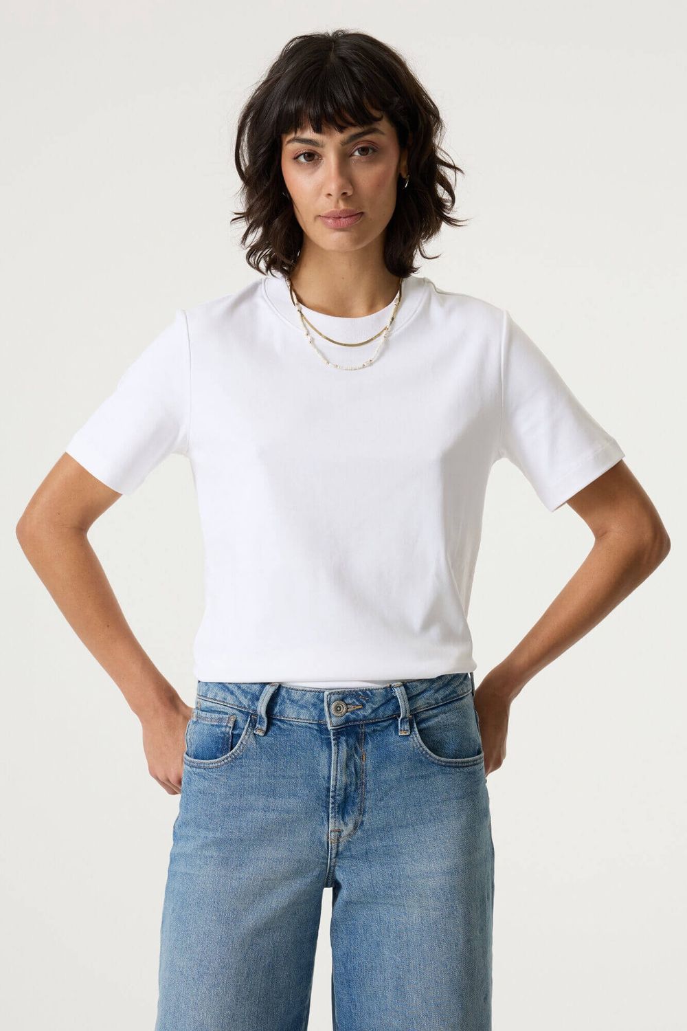 T-shirt blanc basic à col rond 0066