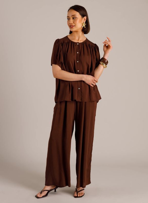 Pantalon gaufré brun café 6269