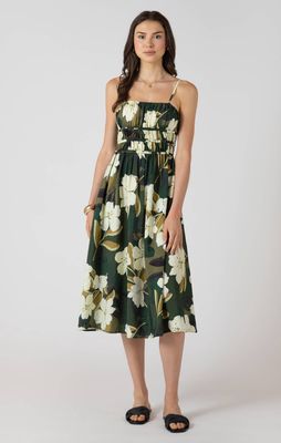Robe taille élastique motif fleur de palmier 2517