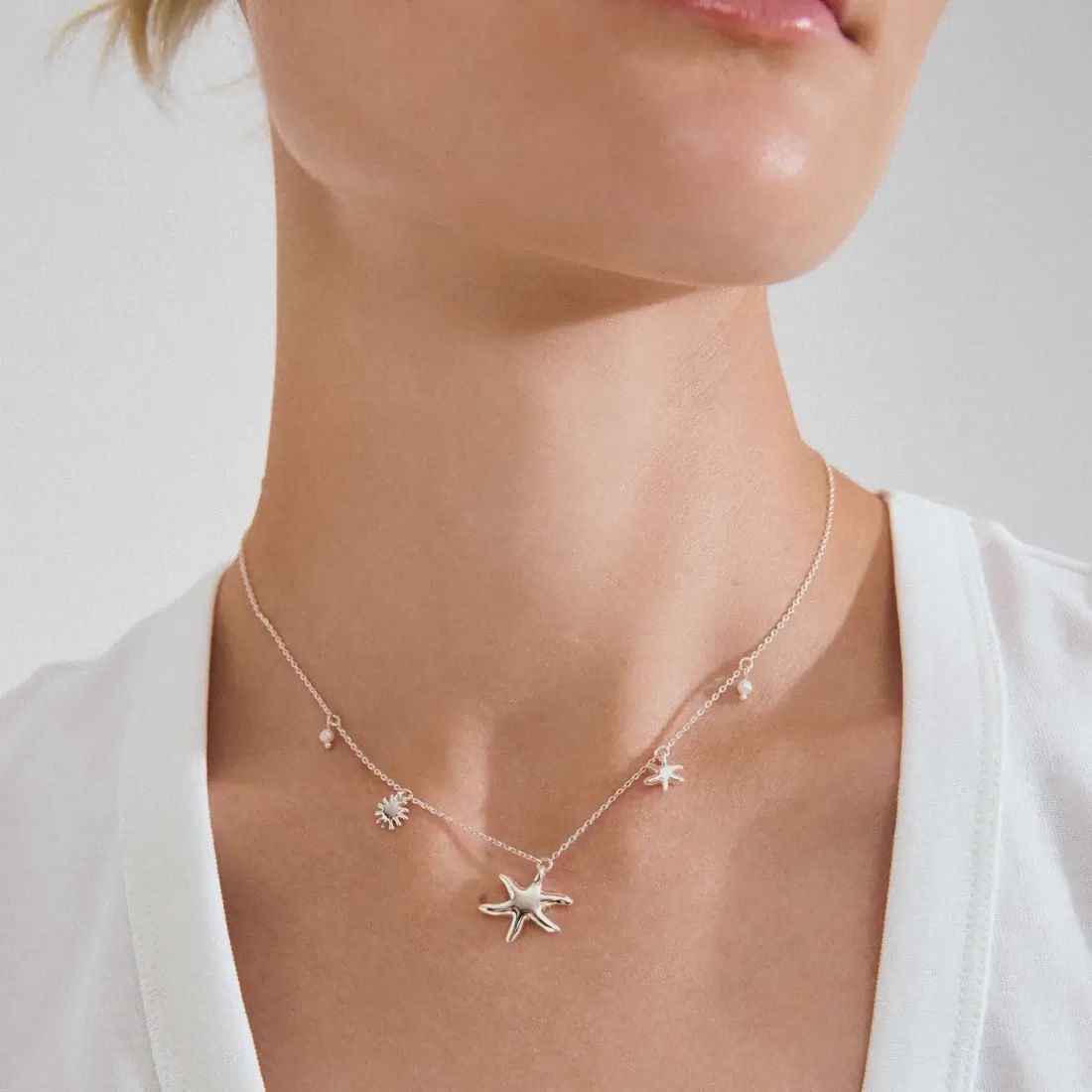 Collier perles &amp; breloques recyclé plaqué argent