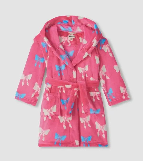 Robe de chambre à imprimé nœuds sur fond rose à capuchon pour filles 225