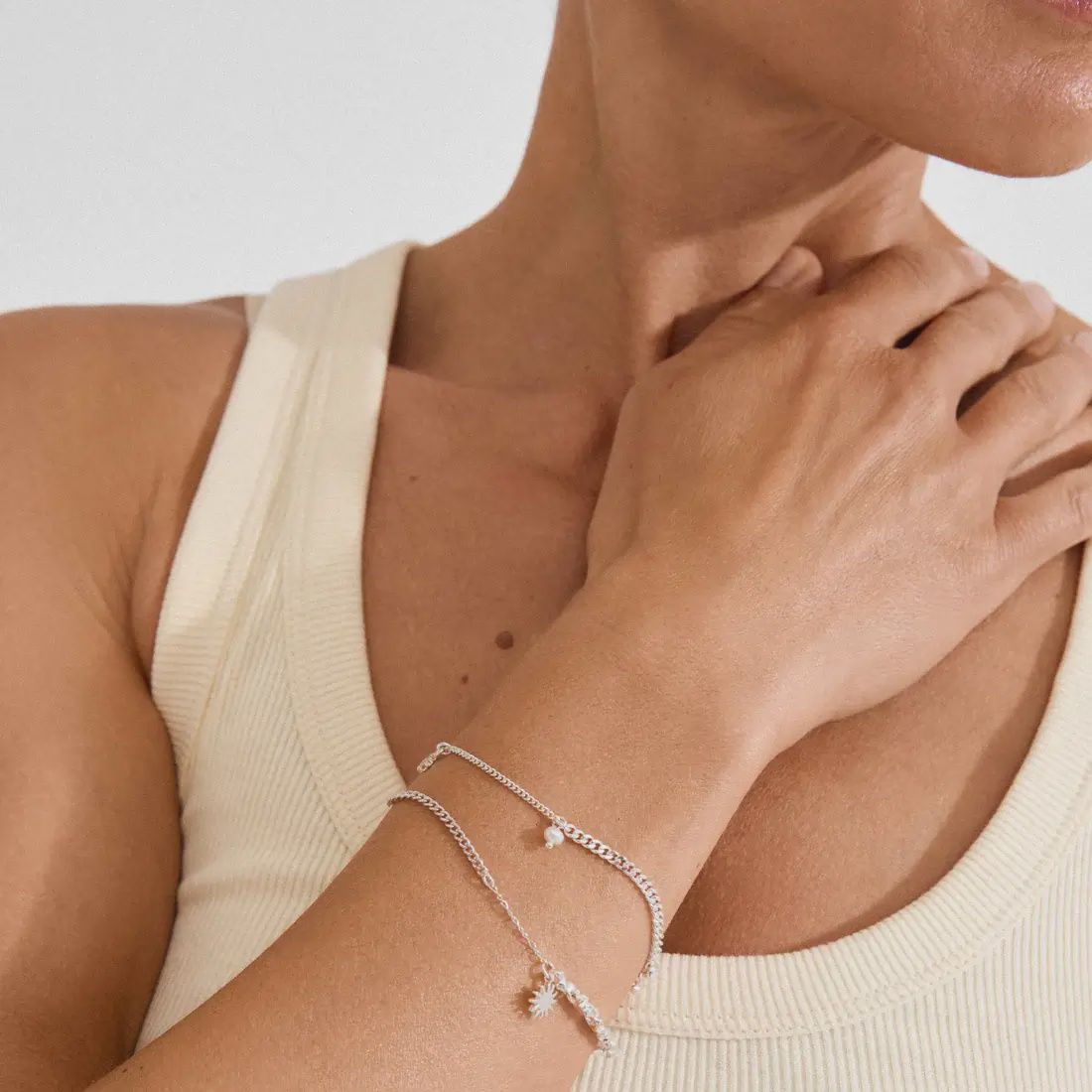 Bracelet breloques recyclés 2-en-1 plaqué argent