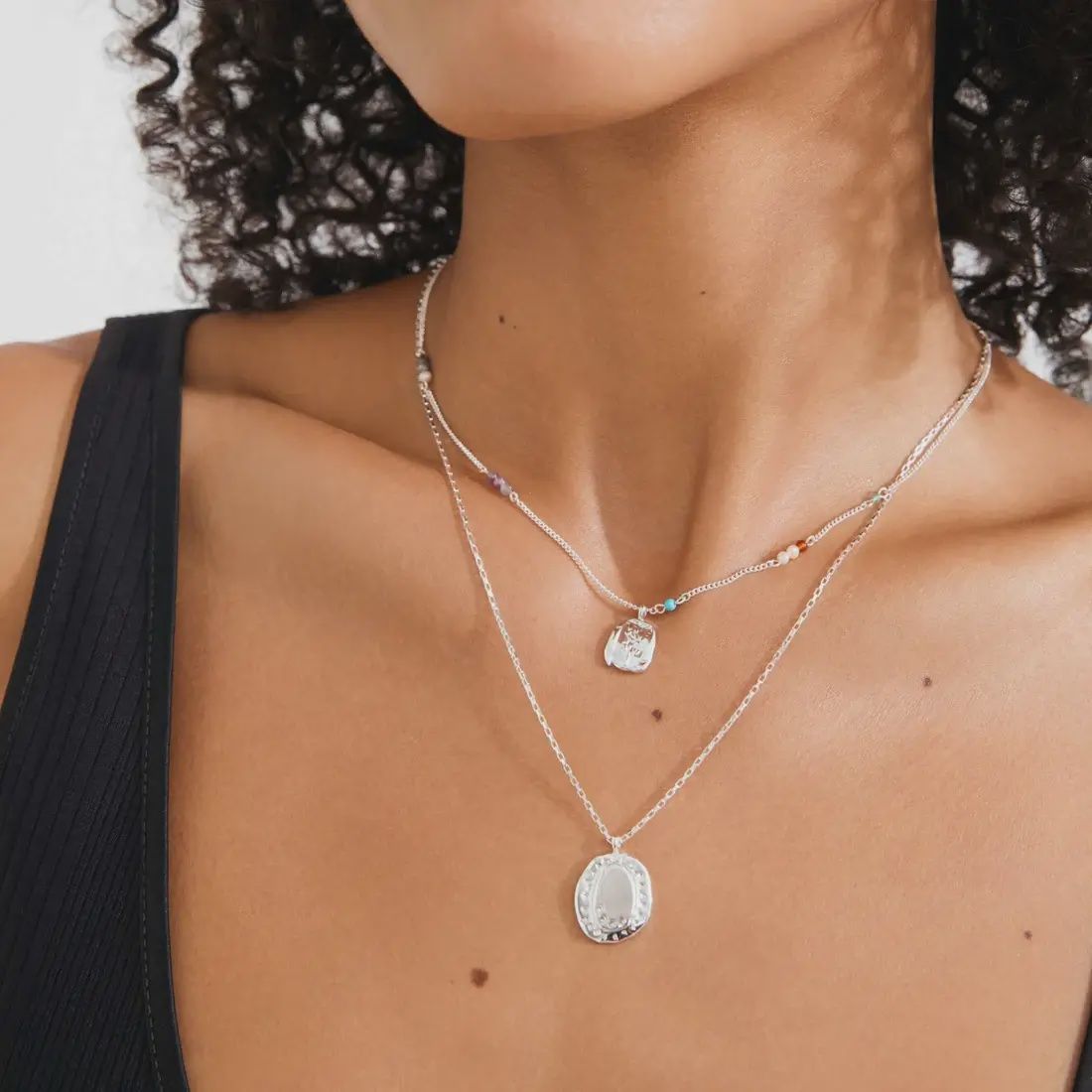 Collier pendentif recyclé 2-en-1 plaqué argent