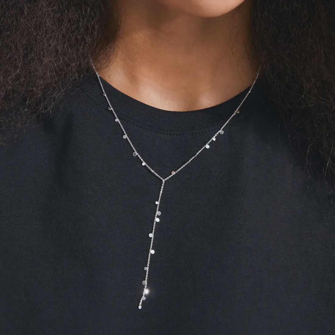 Collier Y pendentif recyclé plaqué argent