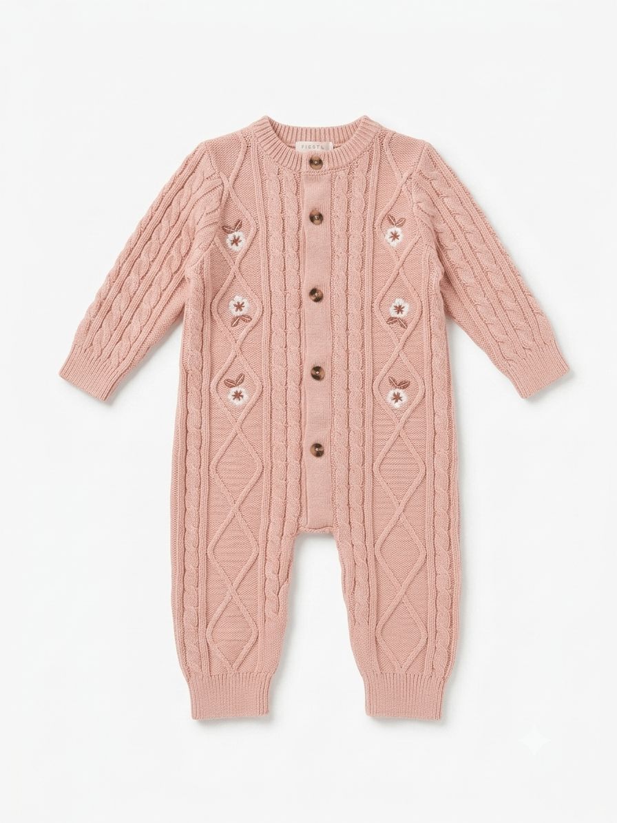 Combinaison tricot rose à fleur -N01