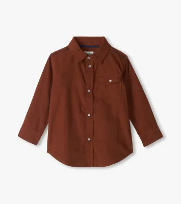 Chemise en velours côtelé brun à boutons-pression 2119