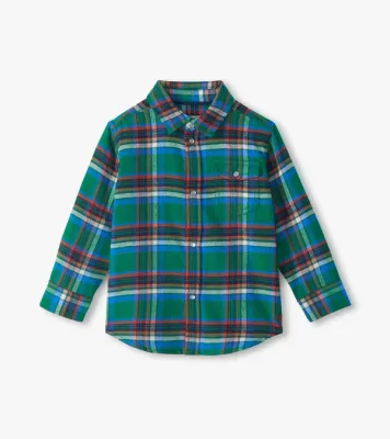 Chemise à carreaux verts et bleus à boutons-pression 2965