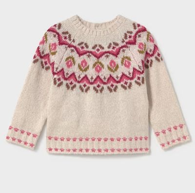 Tricot beige à motif rose -2384