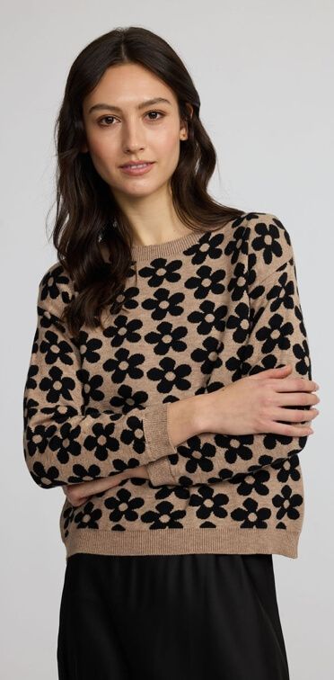 Chandail daisies beige à fleur noir 5868