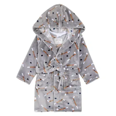 Robe de chambre gris motif hockey -15Y