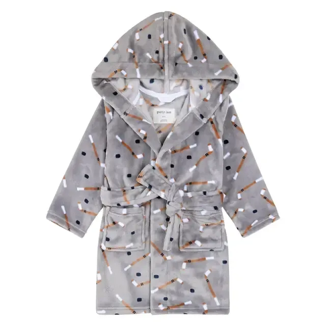 Robe de chambre gris motif hockey -15Y