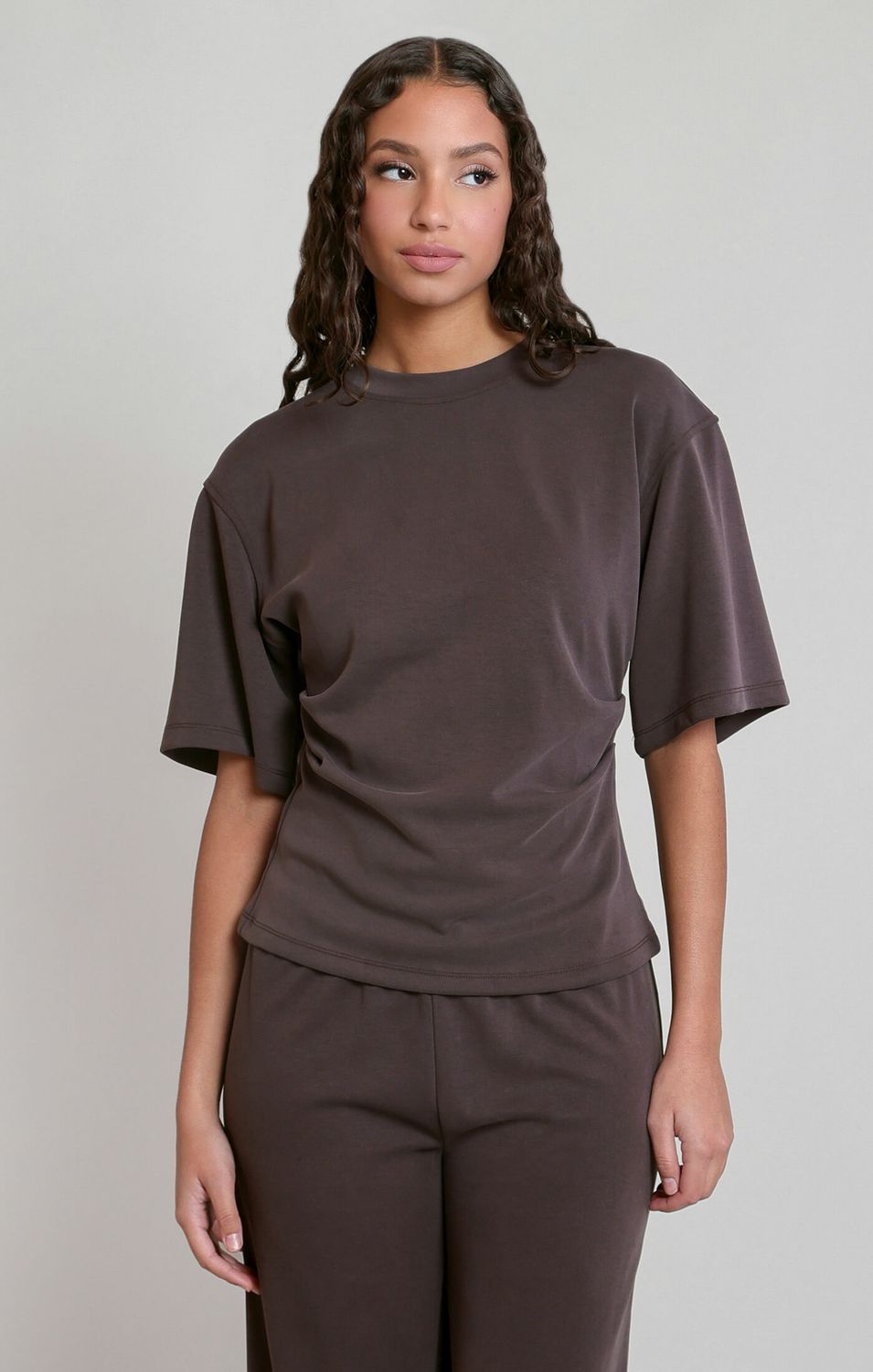 T-shirt brun taille plisée 4001