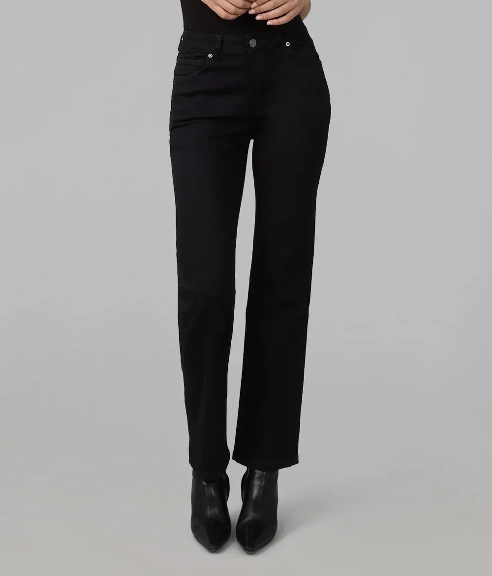 DENVER-BLK High Rise Straight Jeans