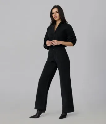 Pantalon corduroy à jambes larges noir 0804