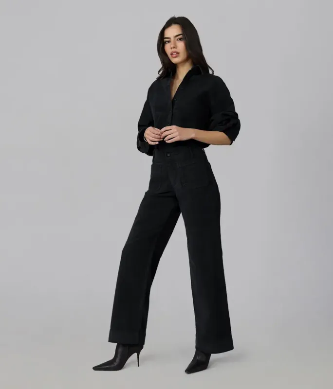 Pantalon corduroy à jambes larges noir 0804