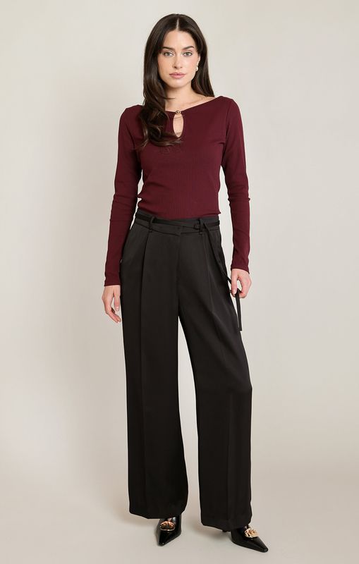 Pantalon noir avec détail en satin 2709