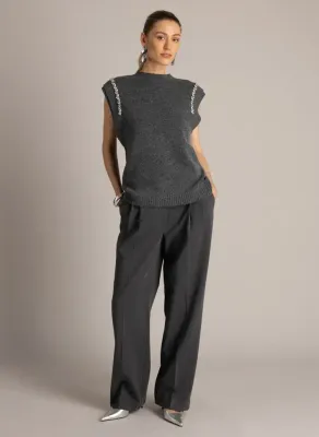 Débardeur gris avec détail bijoux -Ula