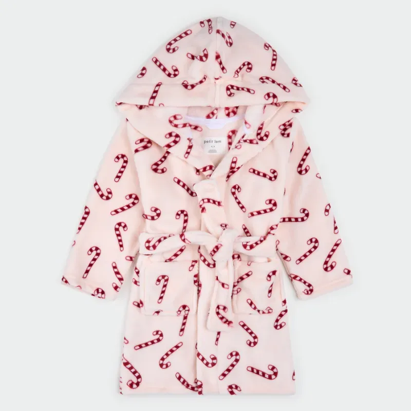 Robe de chambre en peluche rose à imprimé cannes de bonbon