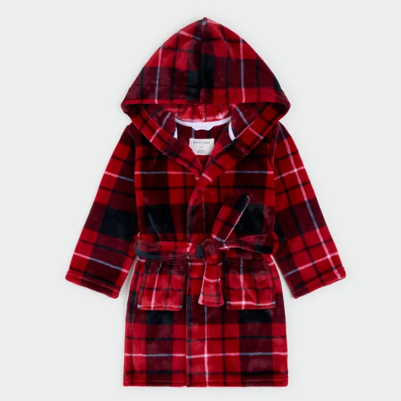 Robe de chambre en peluche à carreaux nordiques