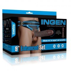 9&quot; Silicone Hollow Strap On Set &quot;Black&quot; Size XS-M