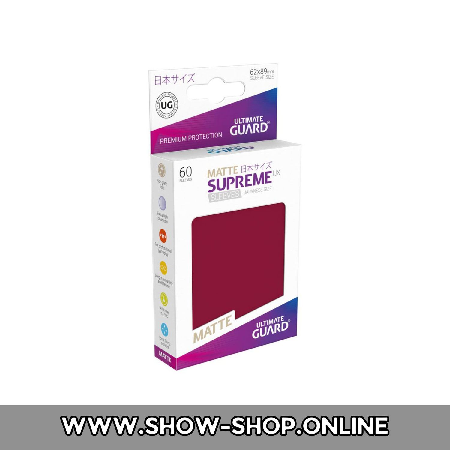 Ultimate Guard Supreme UX Sleeves Japanische Größe Matt Burgundrot (60)