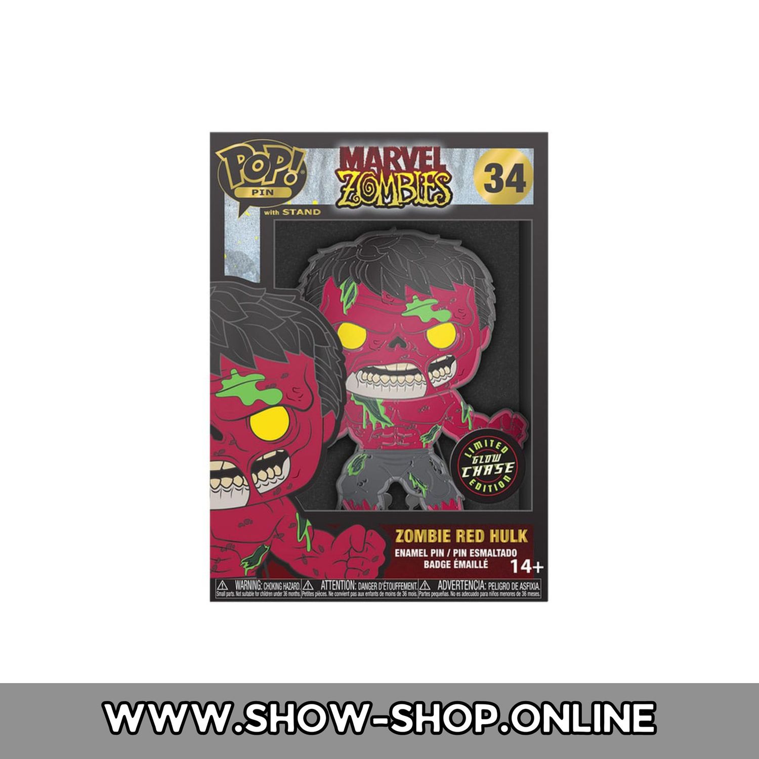 Marvel Zombie Loungefly POP! Pin Ansteck-Pin - Red Hulk (Glow-in-the-Dark) 10 cm