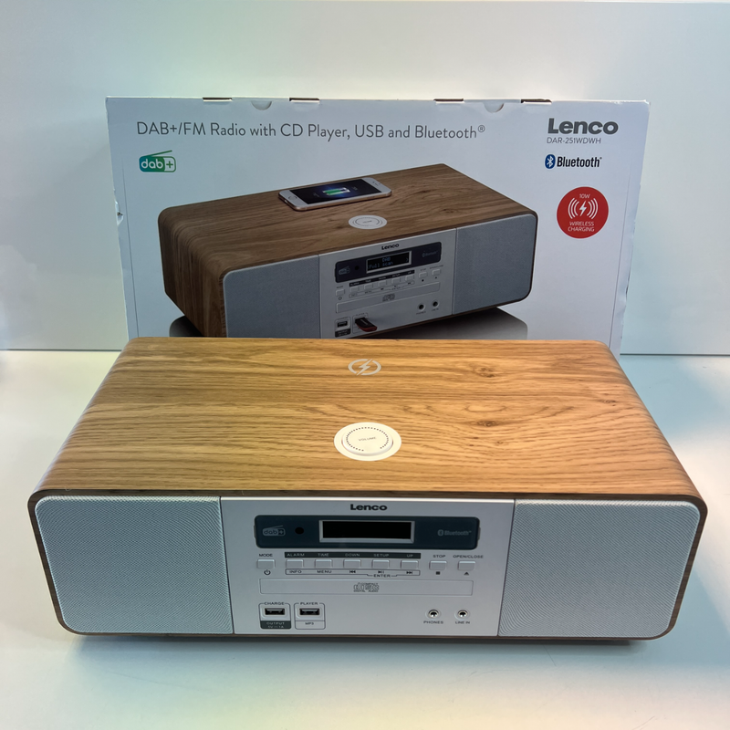 LENCO DAR-251WDWH - Stereo DAB+/FM radio, CD, USB, Bluetooth, QI en afstandsbediening - Hout/Wit