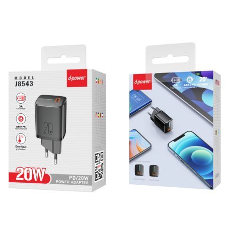 Adaptateur Secteur Type-C - D-power J8543 - Noir