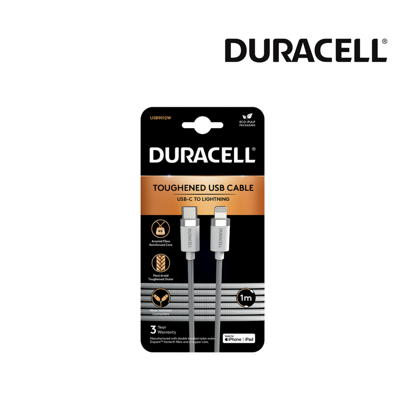 Câble tressé USB-C vers Lightning 1M - Duracell - Blanc