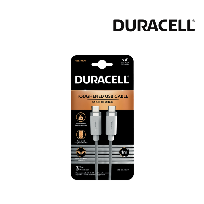 Câble Duracell tressé USB-C-USB-C 3.2 Gen1 1M  Blanc