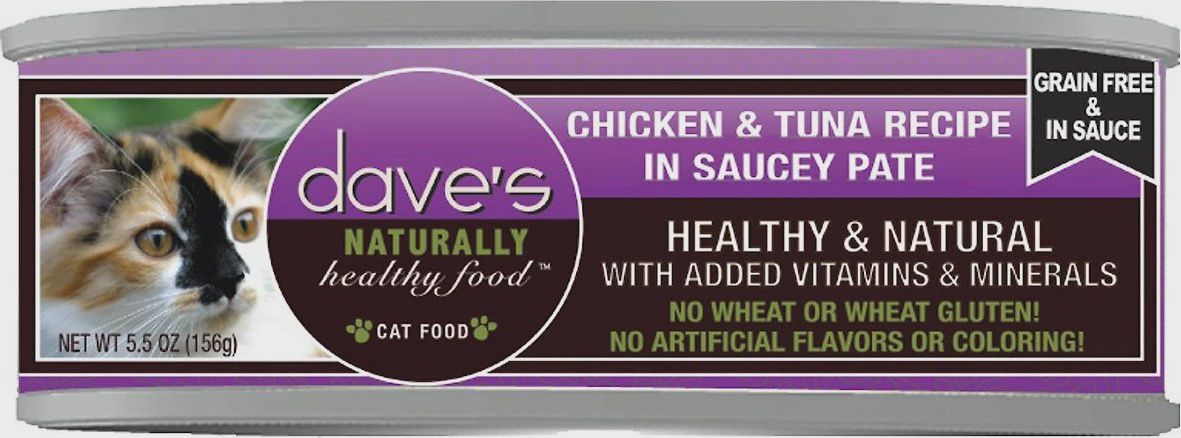 Dave&#39;s Canned Cat Food Chicken &amp; Tuna Recipe in Saucey Pate 5.5oz