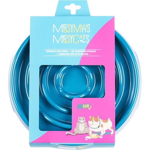 Messy Mutts Messy Cats Blue 1.75 Cup Slow Feeder Bowl